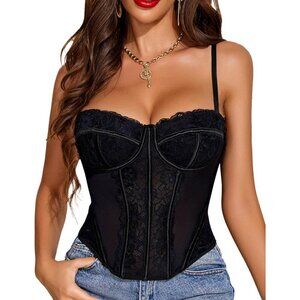 Womens Black Summer Bustier Sexy Vintage Bodyshaper Crop TopLace Top